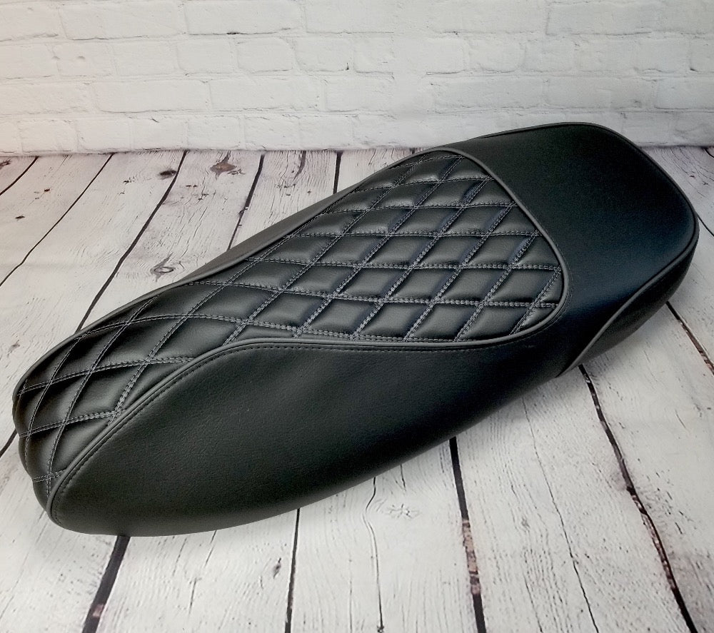 Vespa GTS black diamond seat cover installed