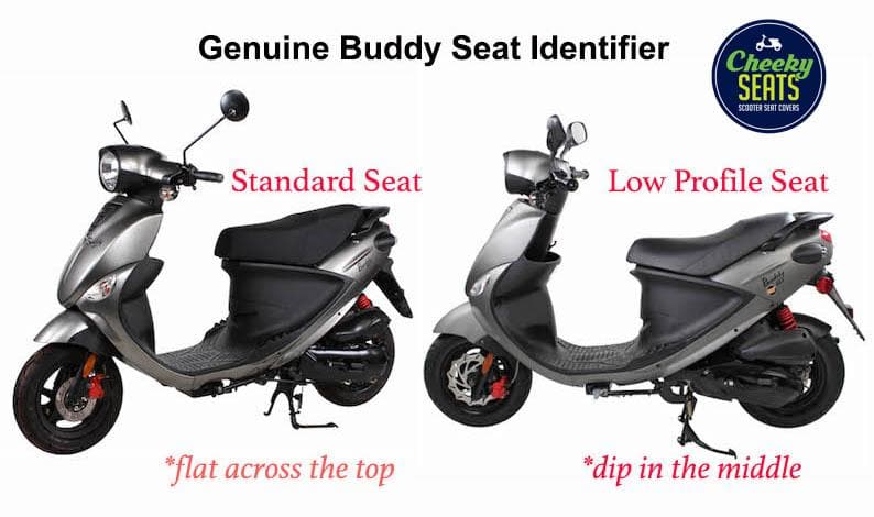 Cheeky Seats Genuine Buddy seat identifier comparing flat standard and dipped low-profile seats