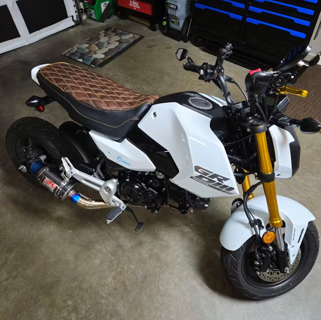 Honda Grom Tobacco Diamond Seat Cover, handmade Honda Grom seat cover by Cheeky Seats, product detail view 2