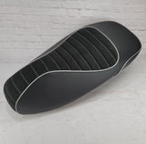 Vespa GTS Alcantara suede tuck and roll seat cover by Cheeky Seats