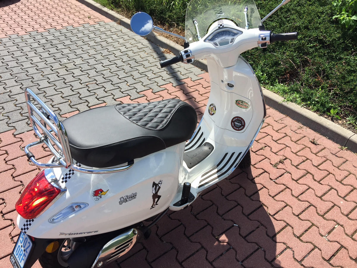 Vespa Sprint / Primavera 50 - 150 Black Diamond Seat Cover, handmade by Cheeky Seats