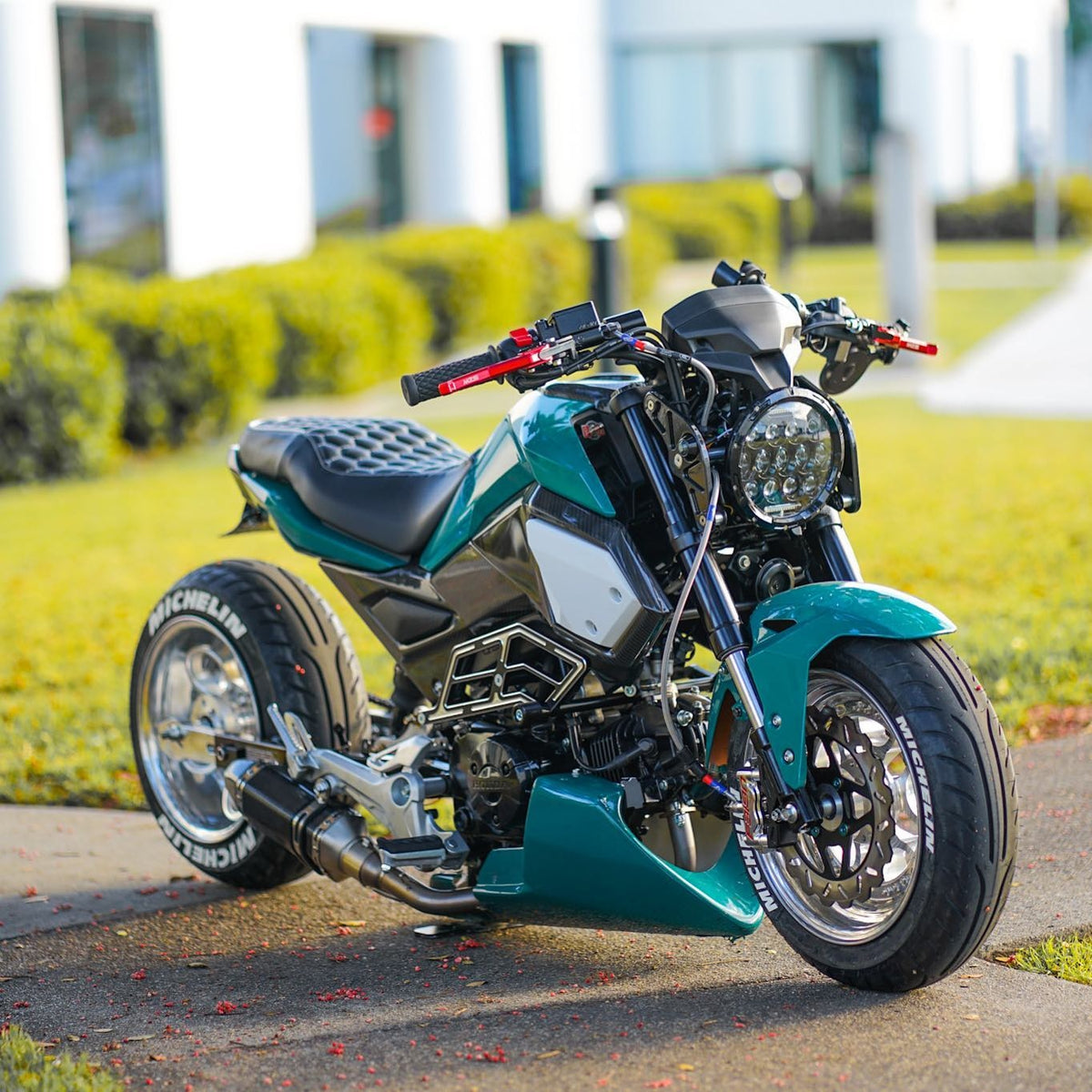 Honda Grom Hexagon Honeycomb Seat Cover, handmade Honda Grom seat cover by Cheeky Seats, product detail view 7