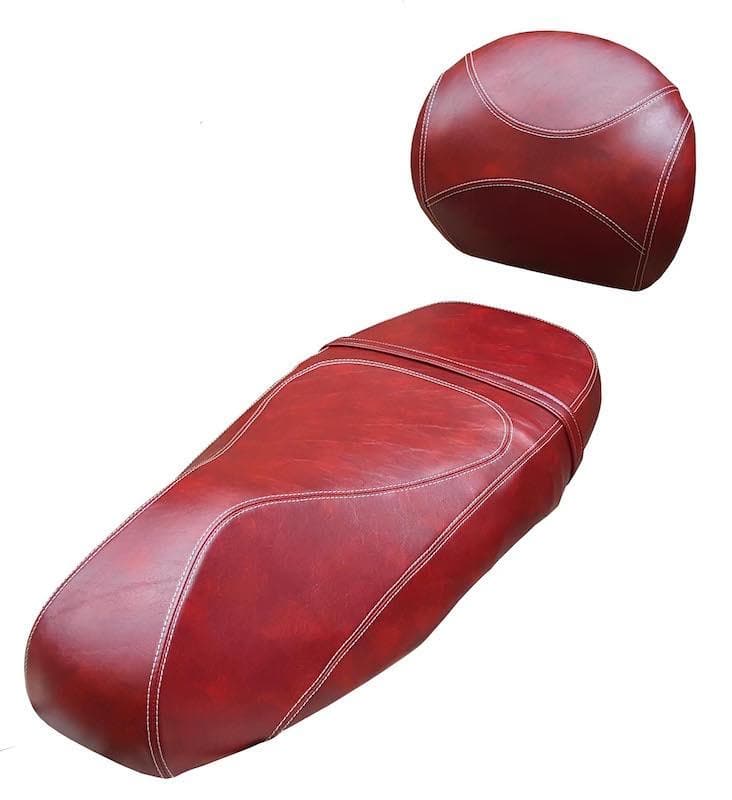 Vespa GT200 oxblood scooter seat cover installed