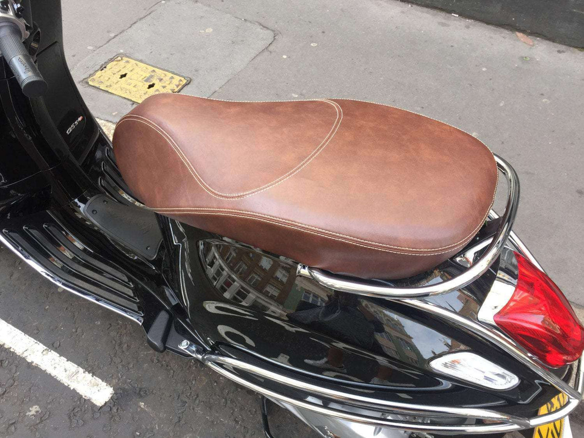 READY TO SHIP!  Vespa Sprint / Primavera Distressed Whiskey Seat Cover by Cheeky Seats
